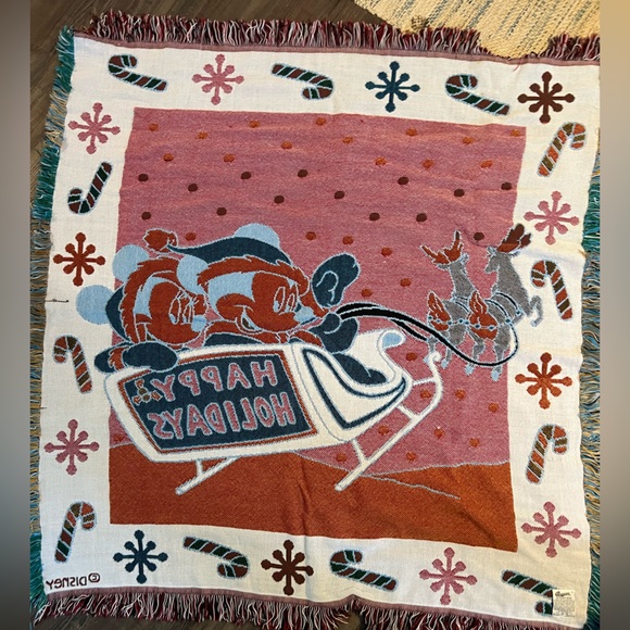 Vintage Disney Mickey & Minnie Happy Holidays Throw Blanket - Picture 2 of 7